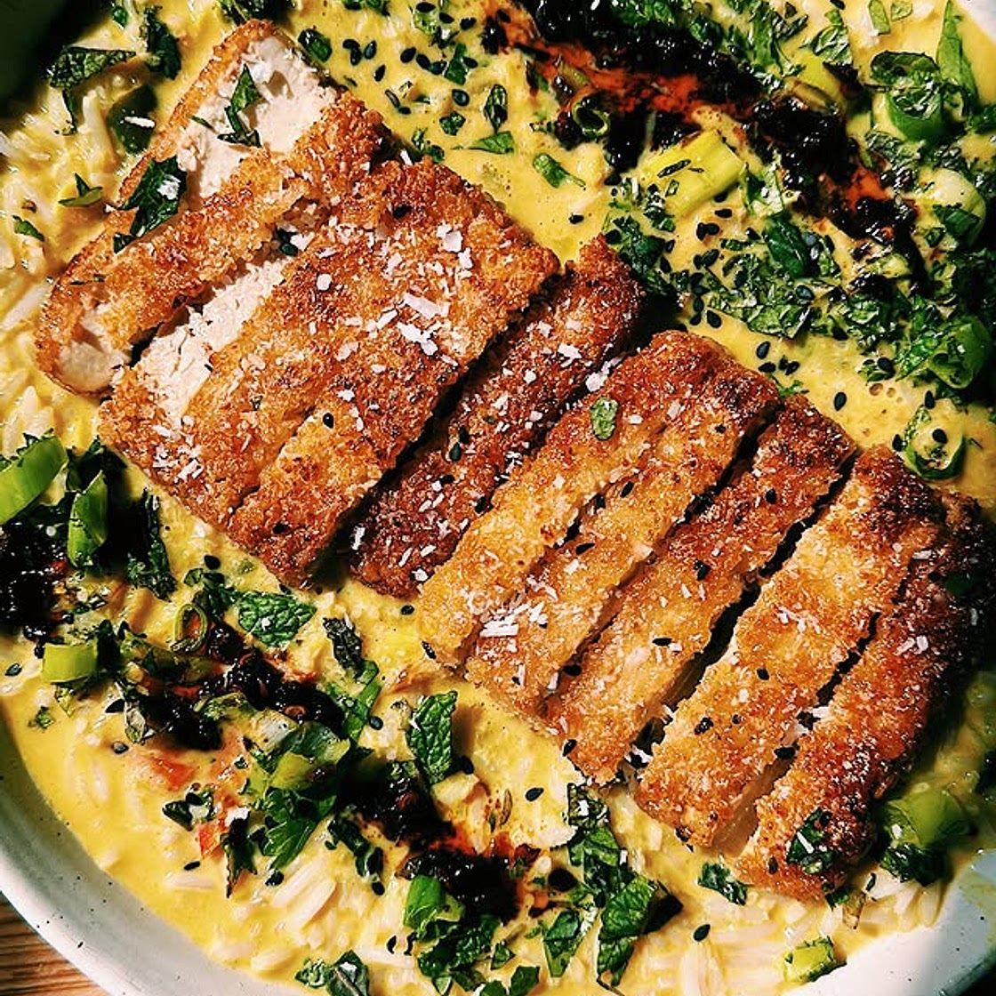 NOMEATDISCO’S TOP OF THE POPS - NO. 1 - COCONUT CRUSTED TOFU FILLET WITH LEMONGRASS CURRY 🍛 We’ve made it to number one! I can see why this one was number 1 but also it surprised me. But honestly this was so easy and so delish! Ingredients: Half a block o