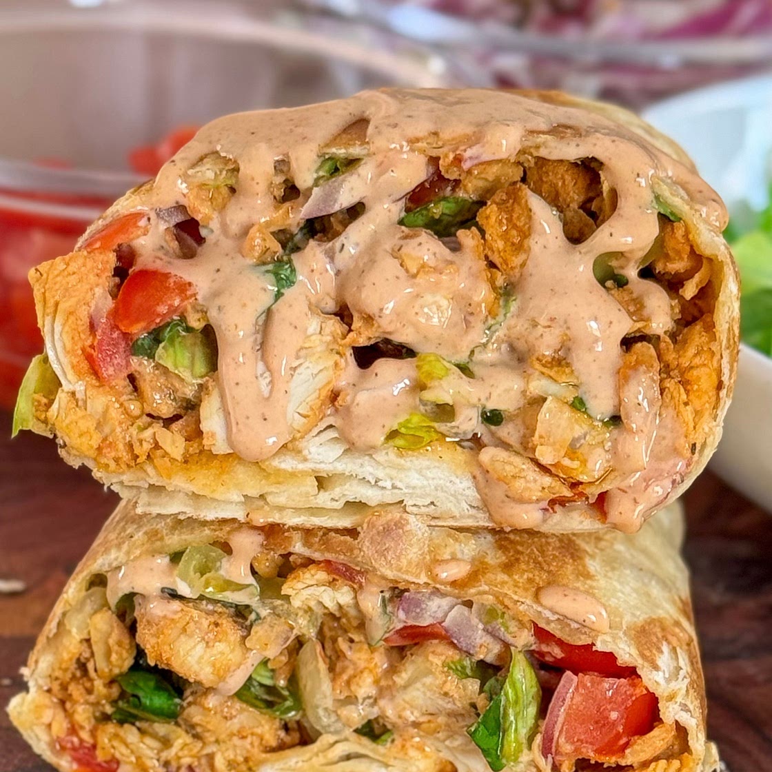 Delicious and easy chicken wraps with homemade sauce 