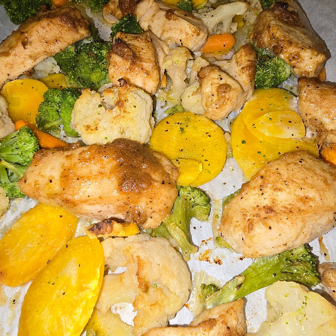 Garlic-Ginger Chicken with Brown Rice and Roasted Vegetables