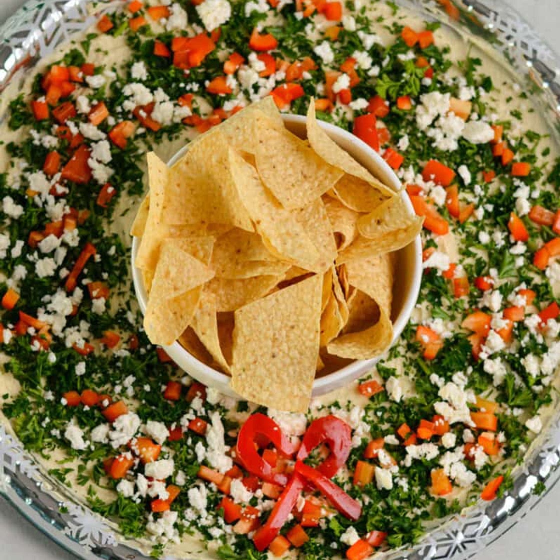 Hummus Wreath - Christmas Appetizer