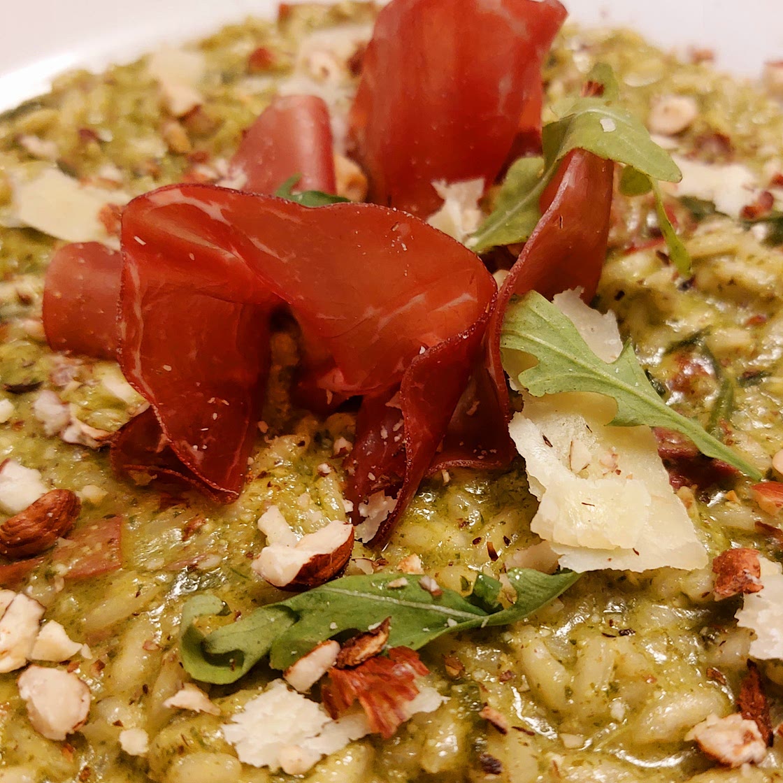 Risotto - Arugula pesto, bresaola, and hazelnuts