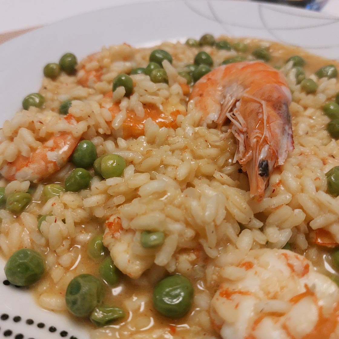 Risotto - Shrimp, Peas, and Lemon Garnish