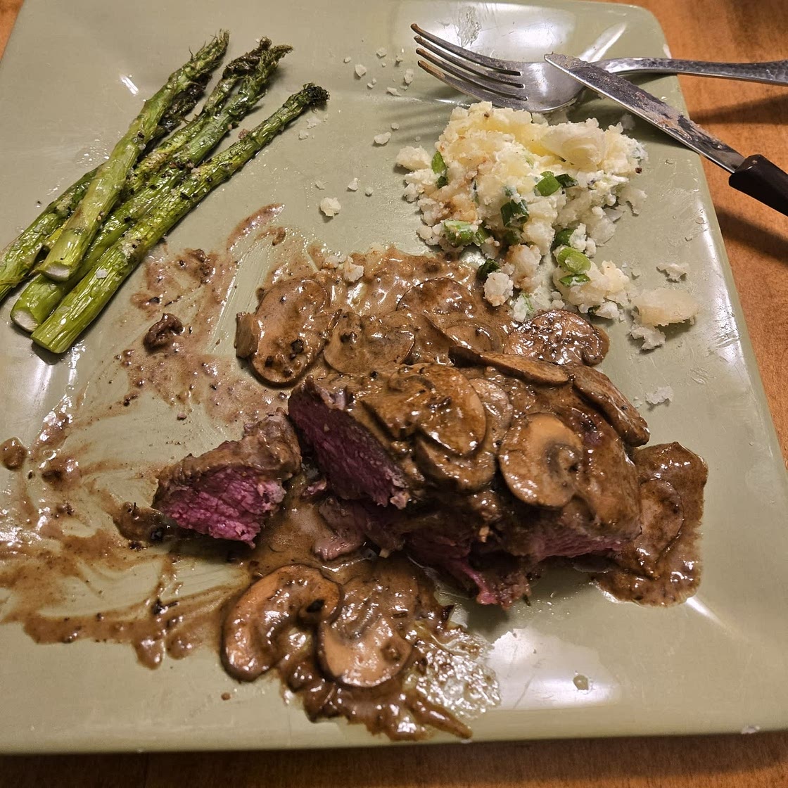 Steak with blue cheese sauce