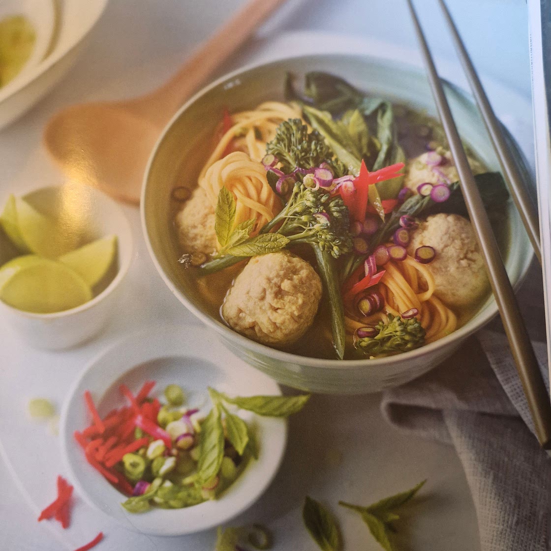Turkey meat ball noodles soup