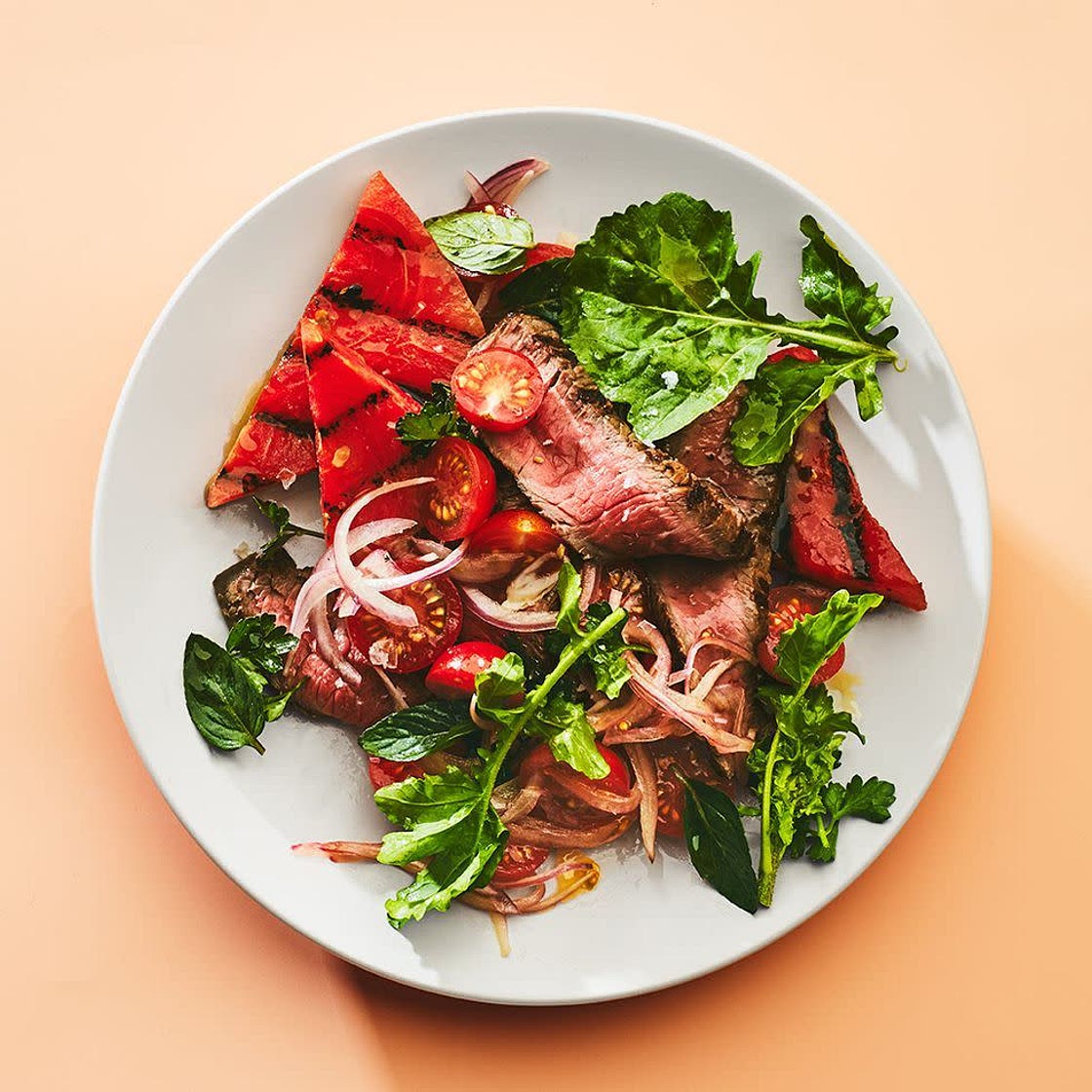 Grilled watermelon and steak salad