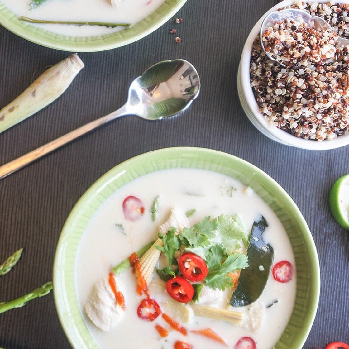 Quinoa Asparagus Tom Kha Gai (Thai Coconut Milk Soup)