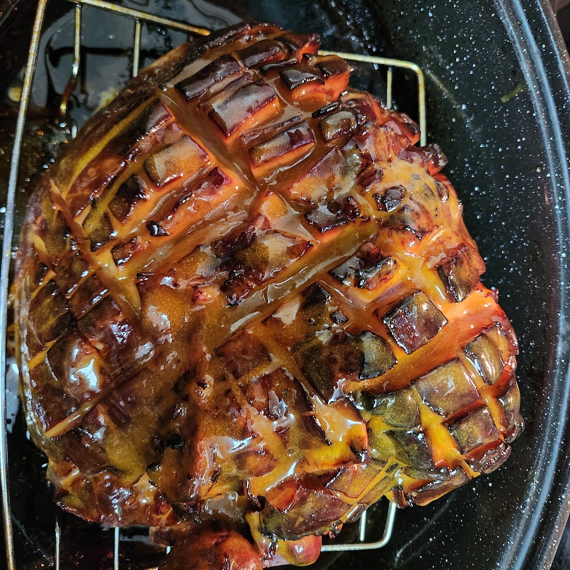 Hickory-Smoked Ham, with a brown sugar/mustard glaze