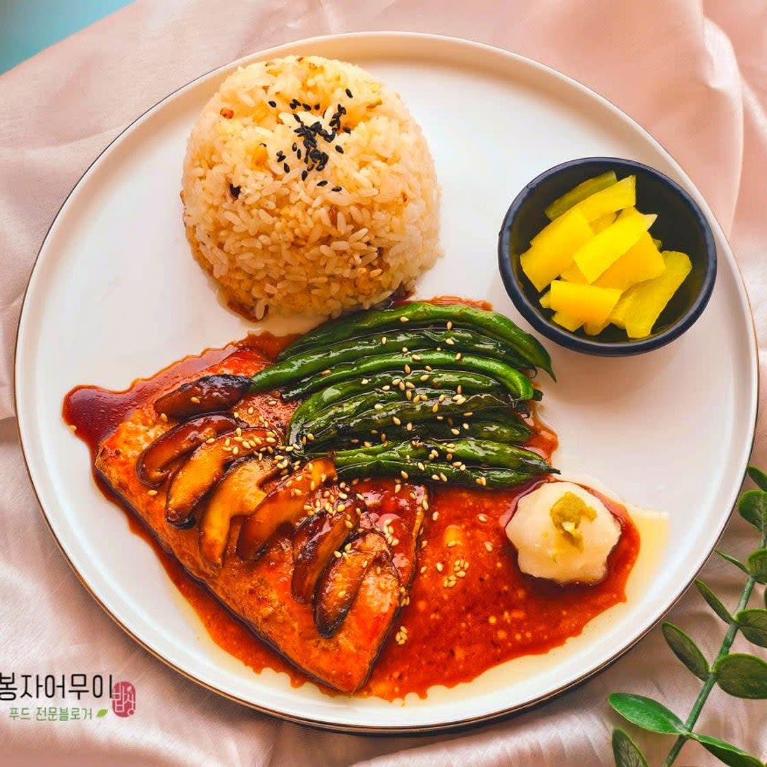 그린빈 냉동 연어 스테이크