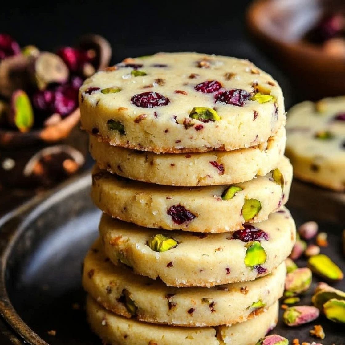 Cranberry Pistachio Shortbread Cookies