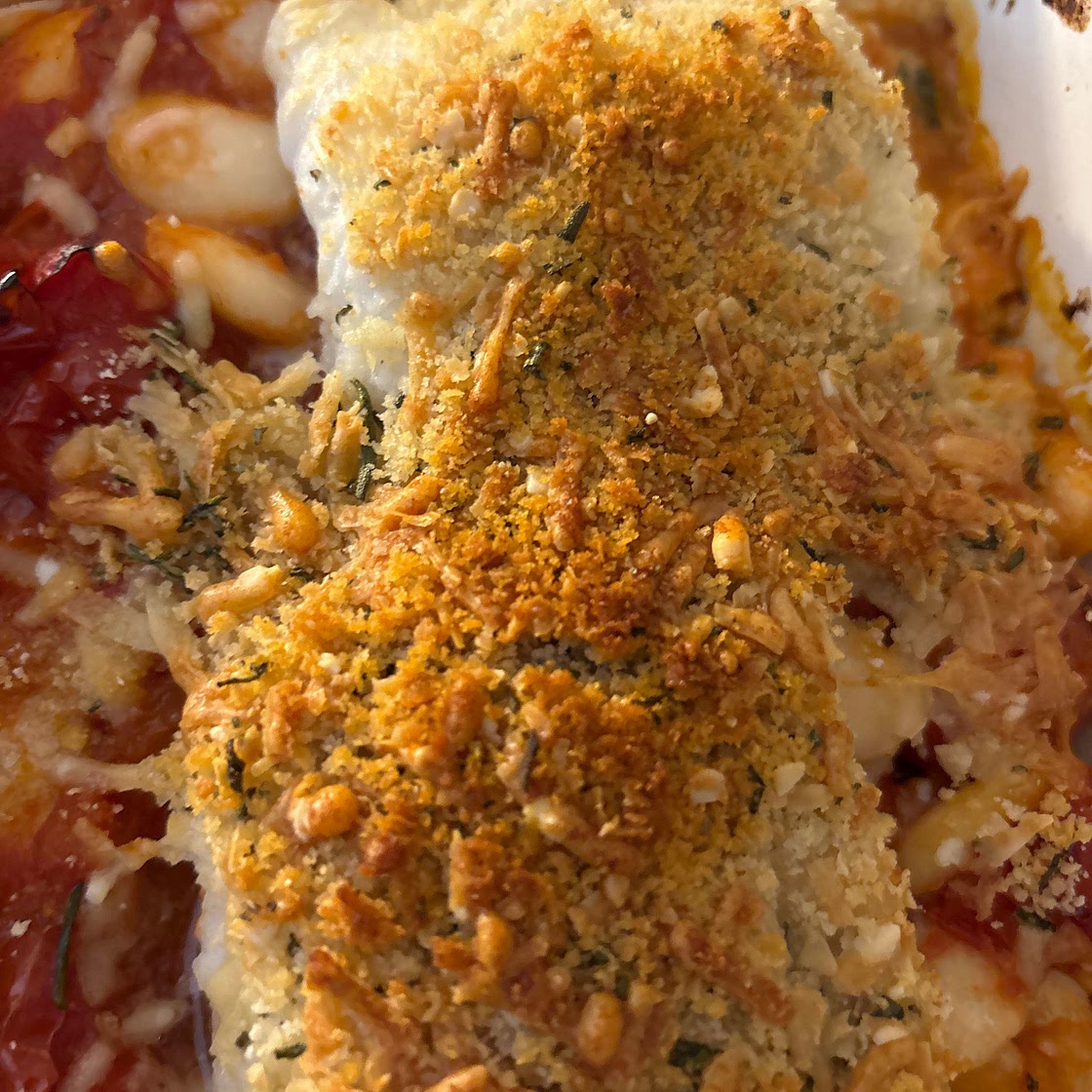 Baked cod and butter beans