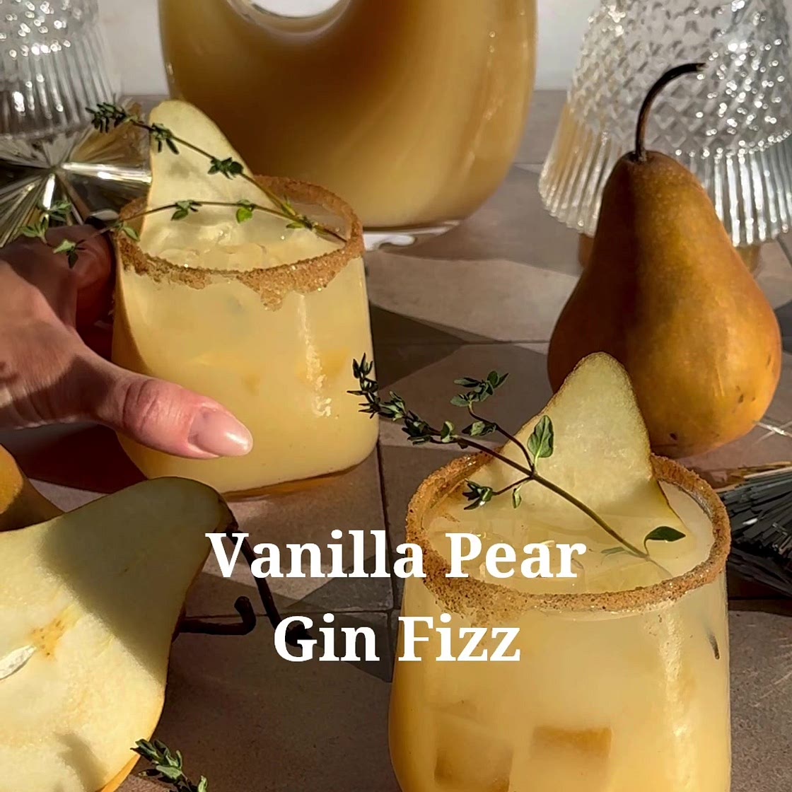 Vanilla Pear Gin Fizz (batched cocktail)