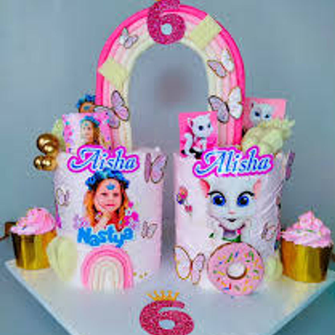 Like Nastya and Talking Angela themed cakes