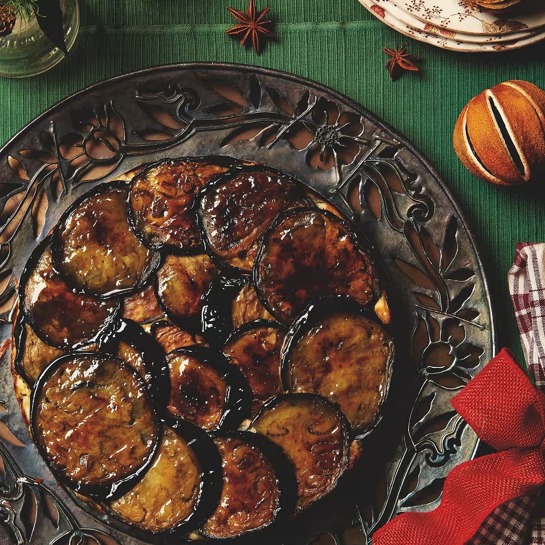 Aubergine, courgette and yoghurt upside-down cake