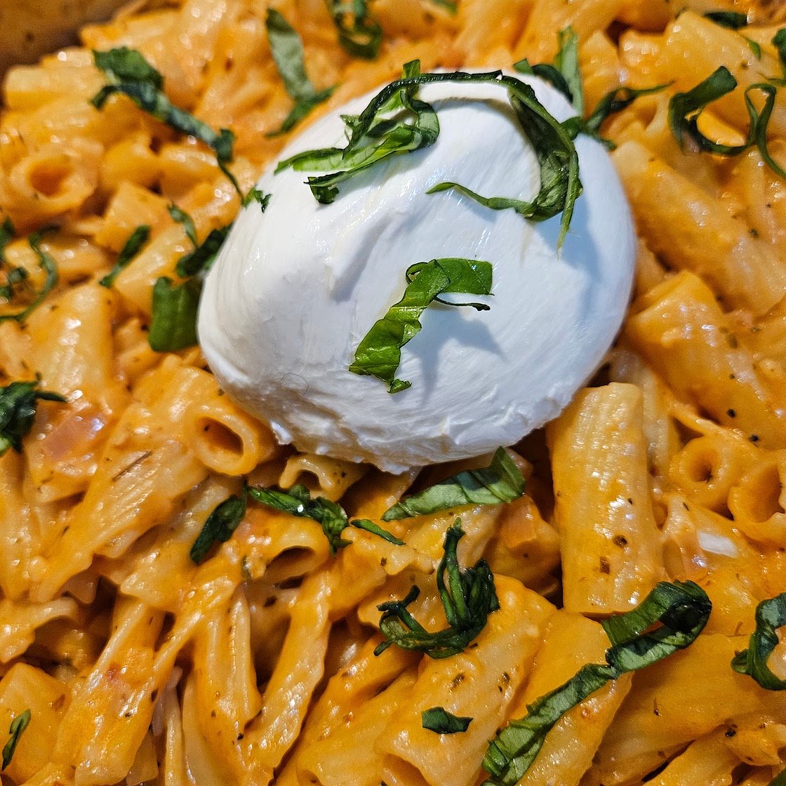 Creamy Tomato Rigatoni with Burrata
