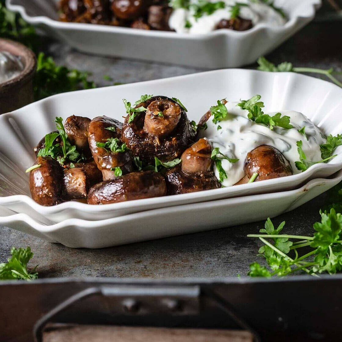 Jahrmarkt Pilze mit Kräutersauce