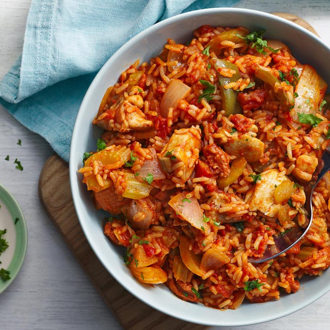 Microwave chicken and chorizo jambalaya