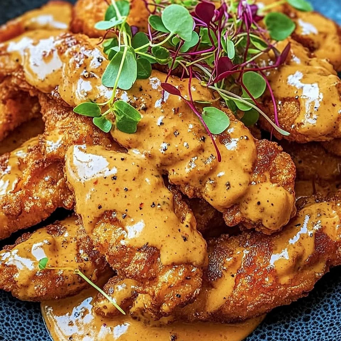 Schnitzelstreifen in Senfsahnesoße