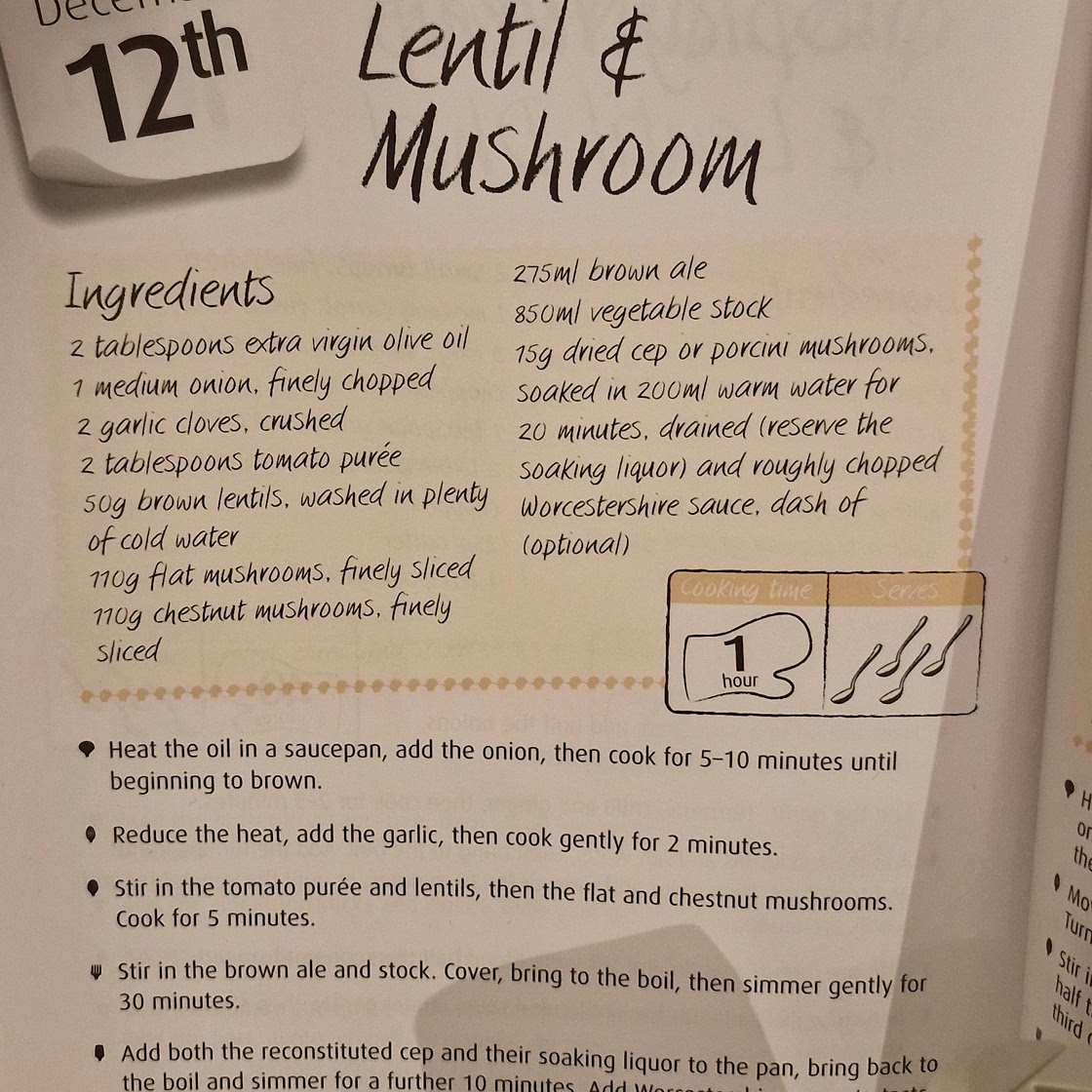 Mushroom, brown ale and lentil soup