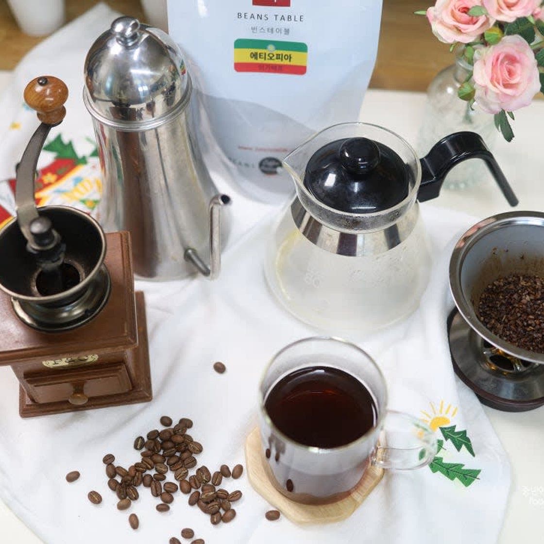 핸드드립커피 내리기 가정용 원두그라인더 추천 종류 에티오피아 원두 갈기 가루 분쇄도