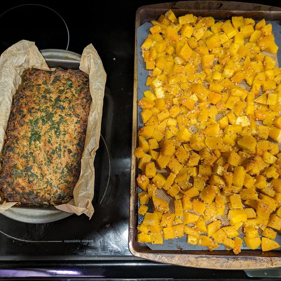 Spinach Meatloaf with Roasted Butternut Squash