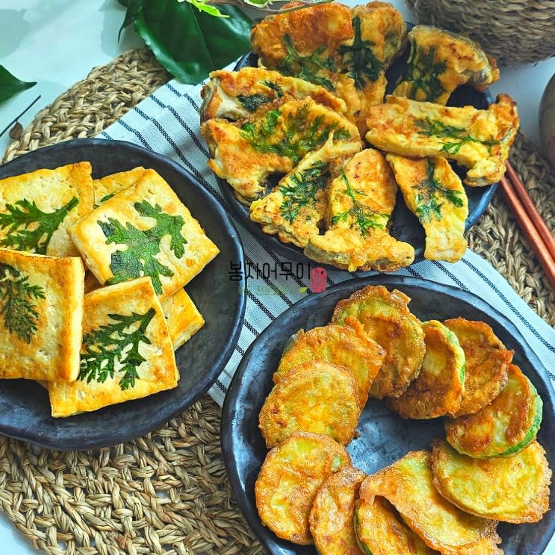 추석 명절 음식 두부구이 호박전 버섯전 동태전