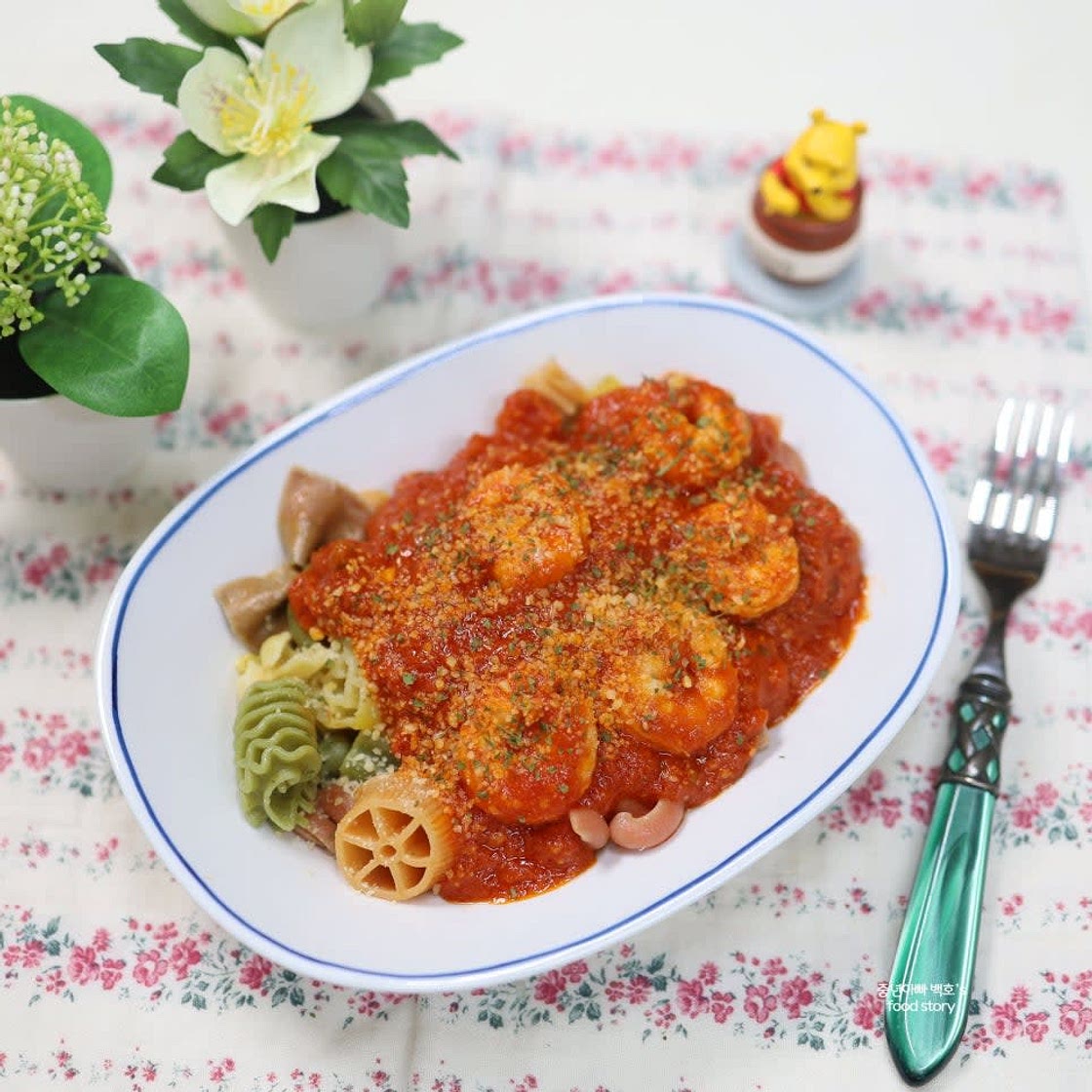 토마토 소스 새우 파스타 만들기 숏 파스타면 삶기 삶는시간