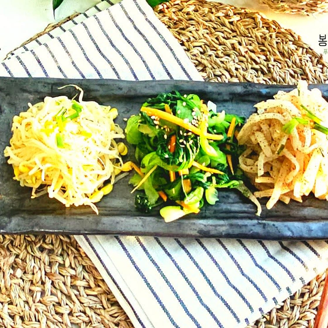 청경채 나물과 무나물, 콩나물 무침