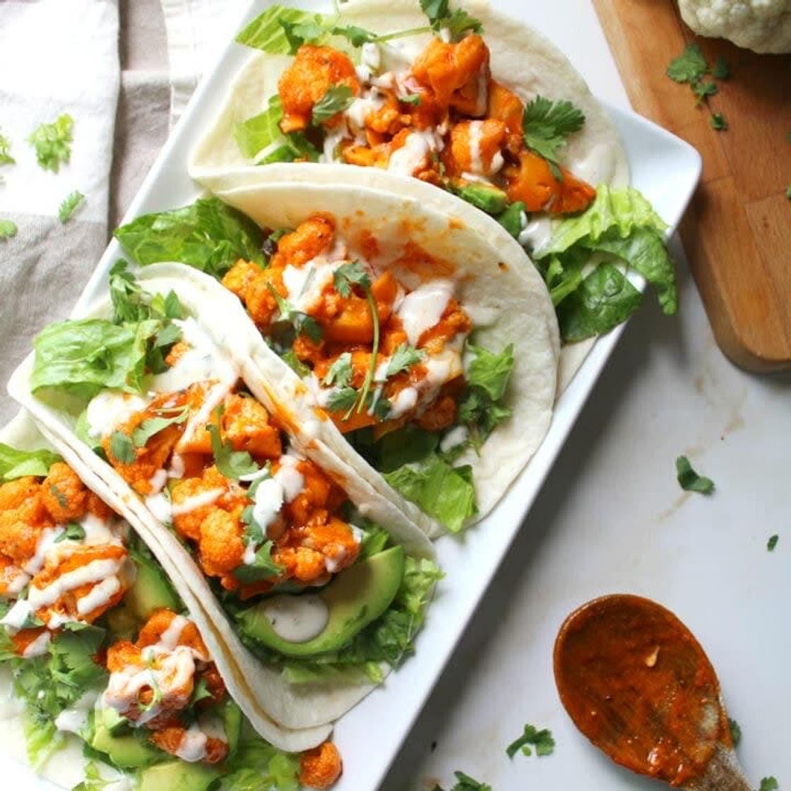 Vegan buffalo cauliflower tacos
