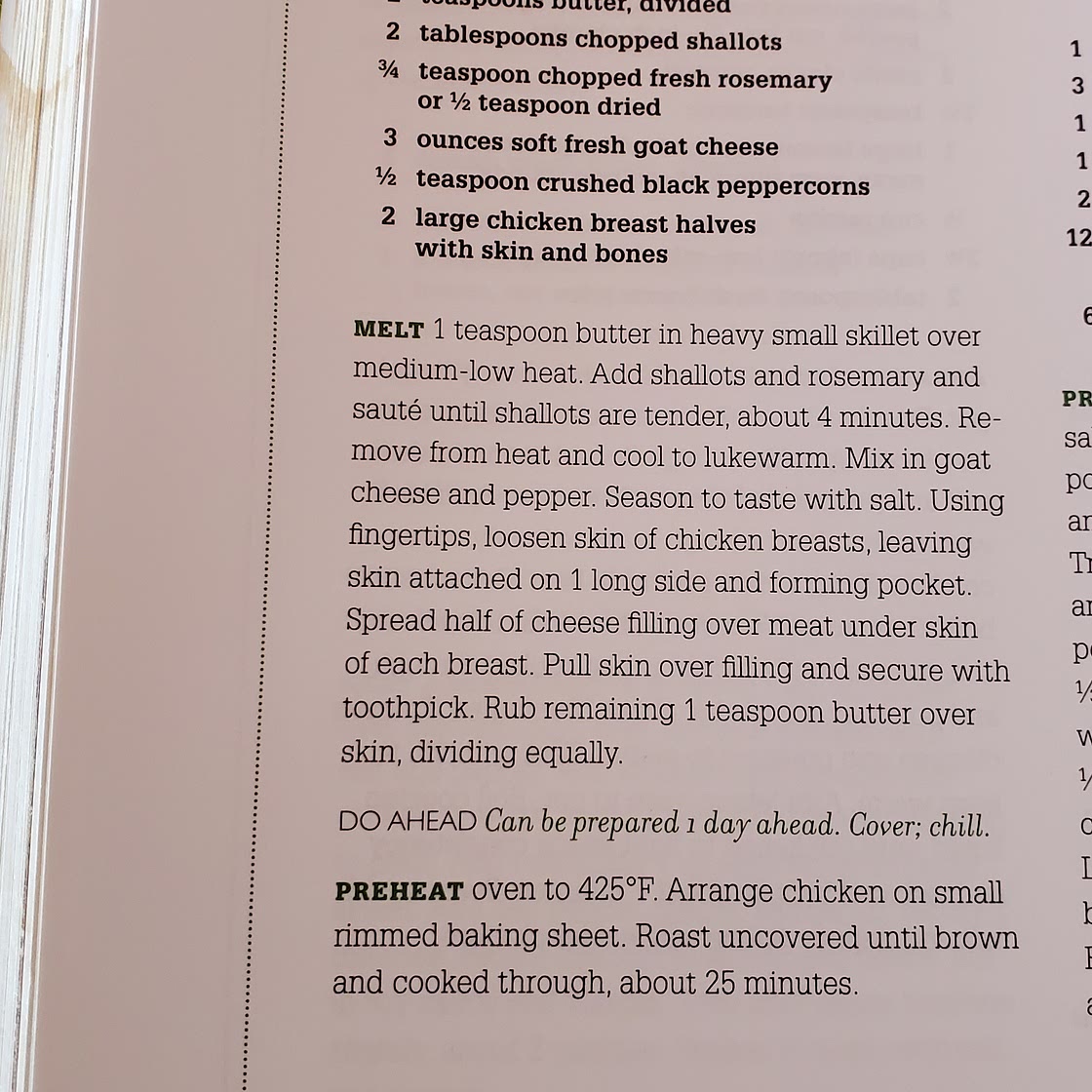 Chicken Breasts with Goat Cheese and rosemary stuffing