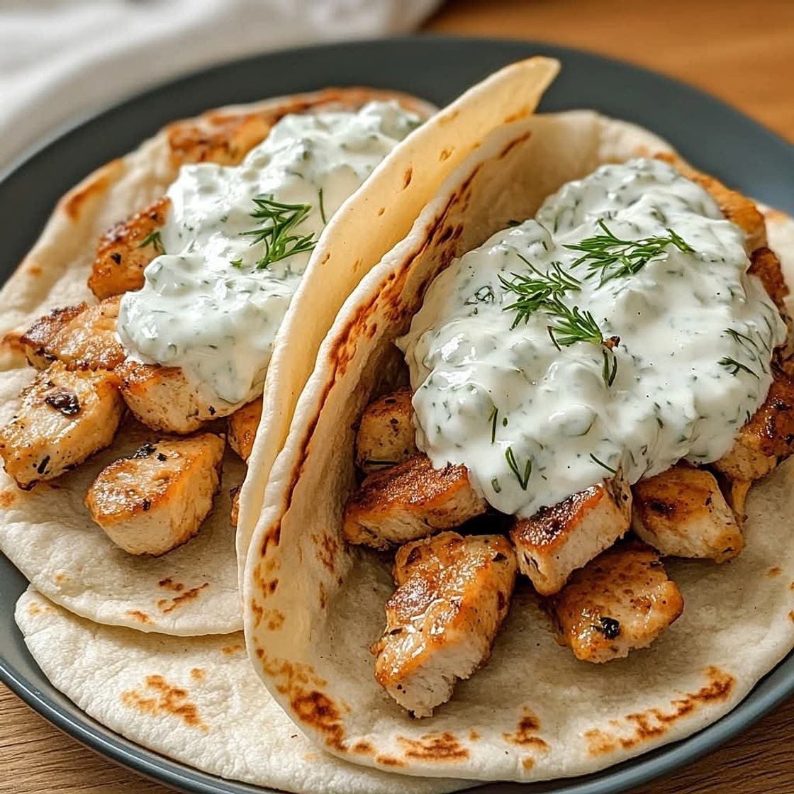 Hähnchen-Gyros mit cremiger Feta-Tzatziki-Sauce