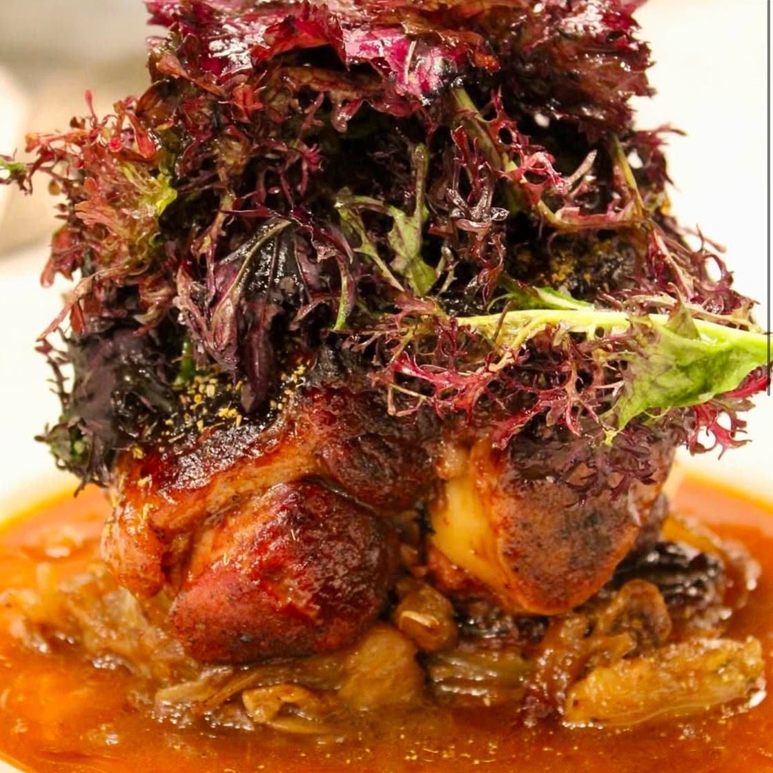 Pan roasted pork chop with sambuca braised fennel