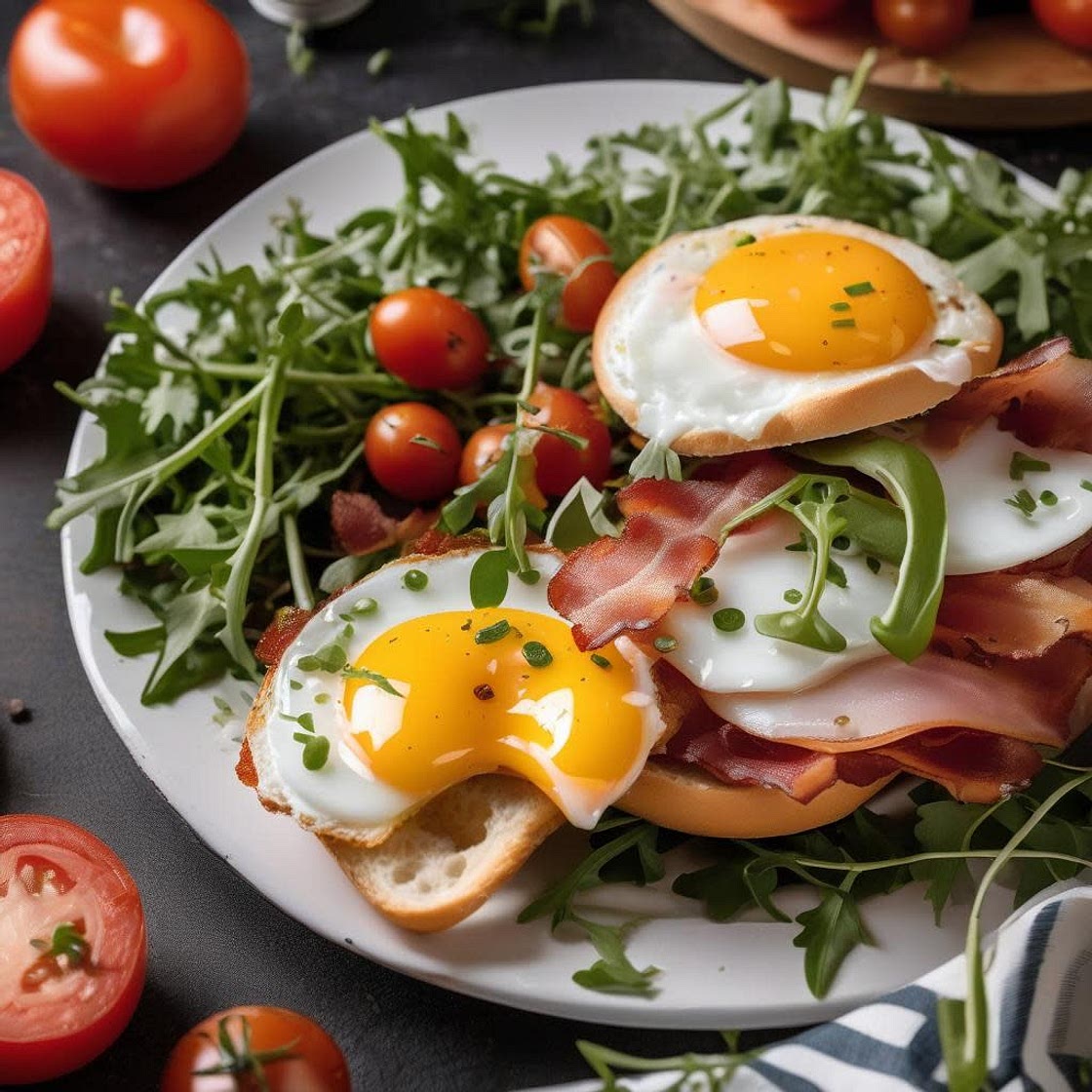 Bagel mit Spiegelei und Bacon