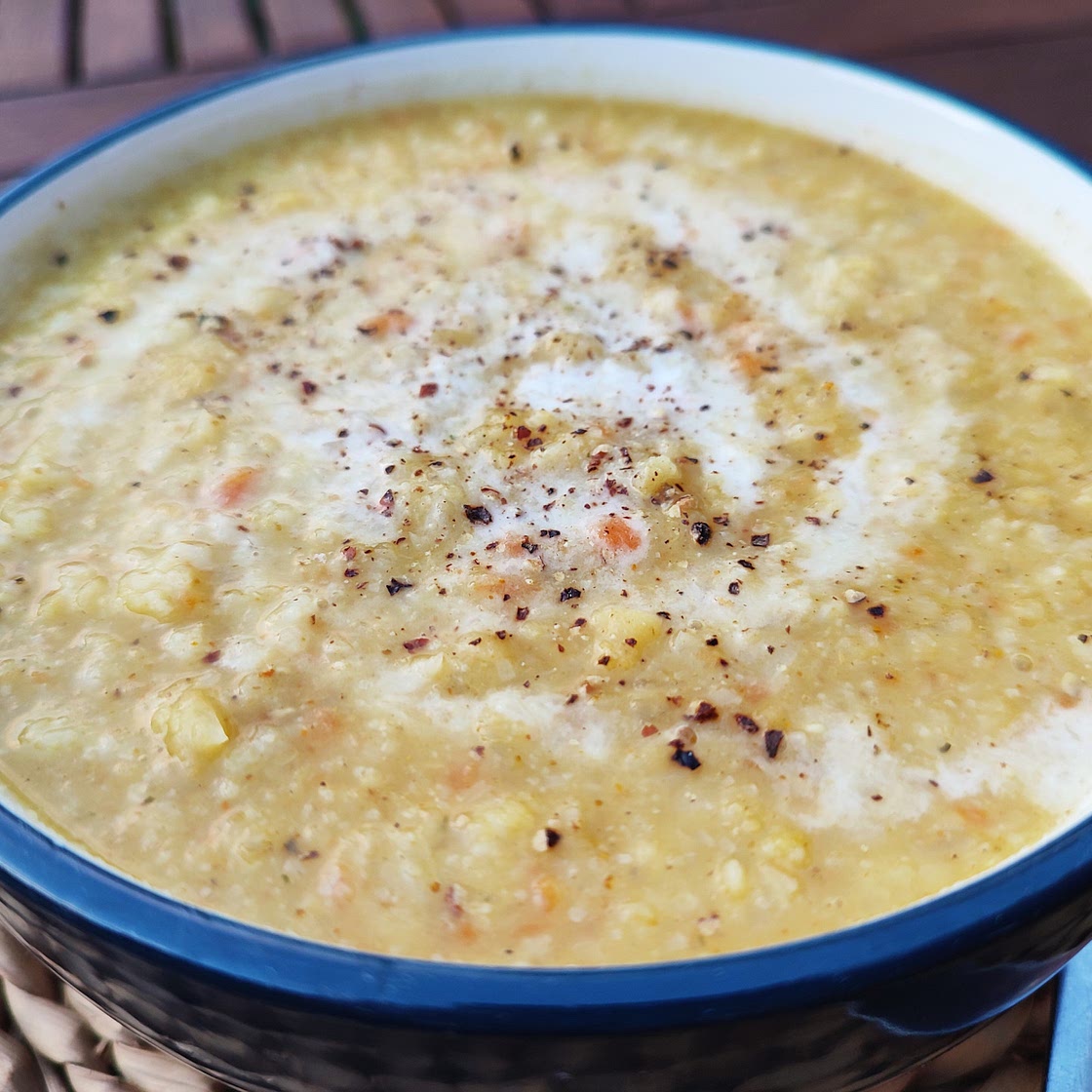 Indian Spiced Cauliflower and Red Lentil Soup (Vegan)
