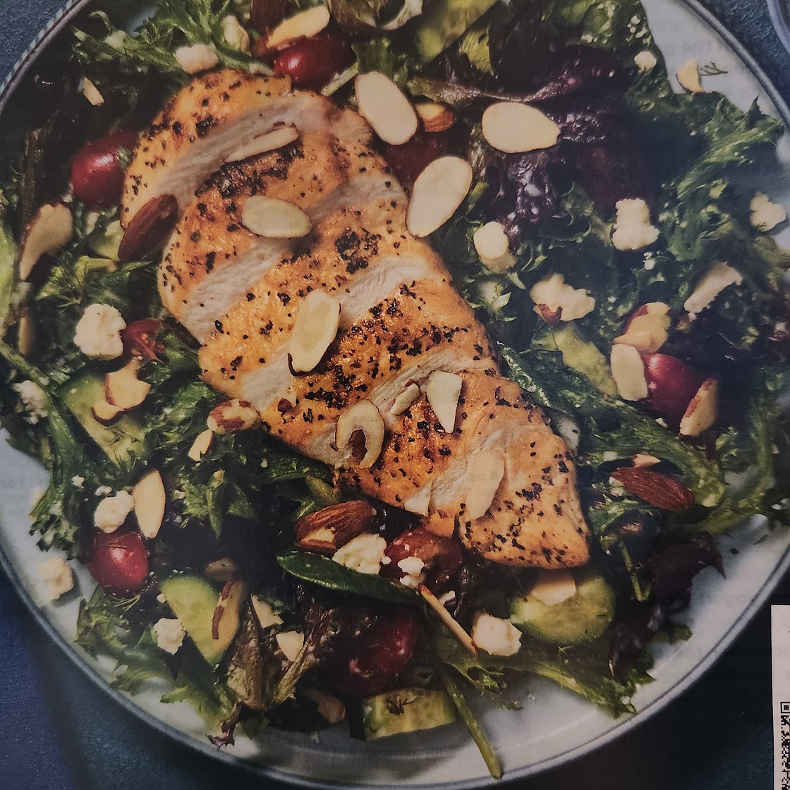 Greek salad with herbed chicken and feta