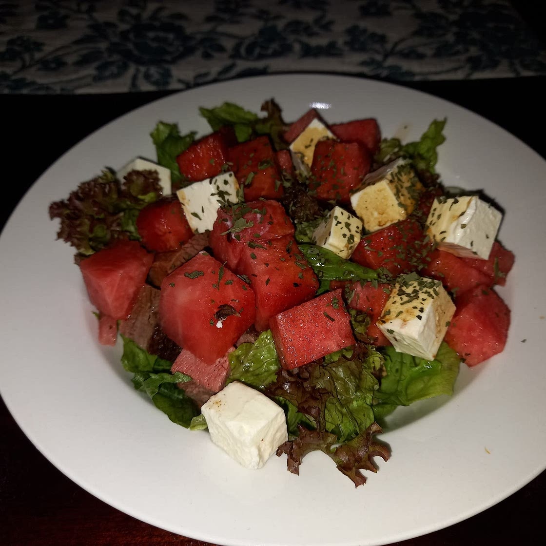 Grilled watermelon and steak salad