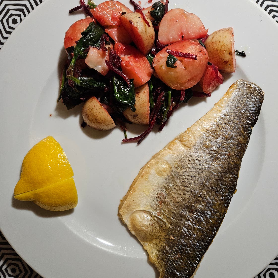 Sea bass with Croatian blitva
