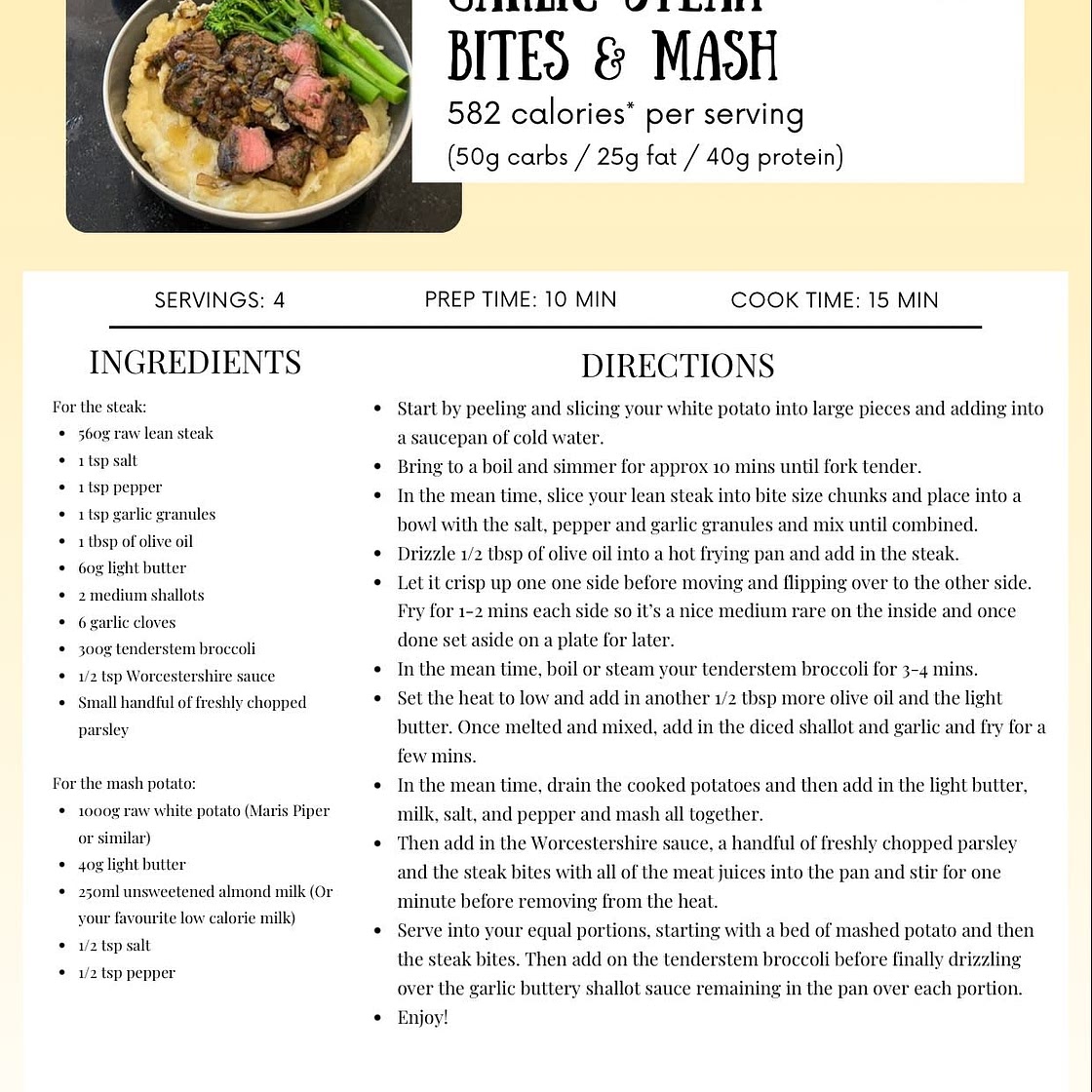 Garlic Steak Bites & Mash