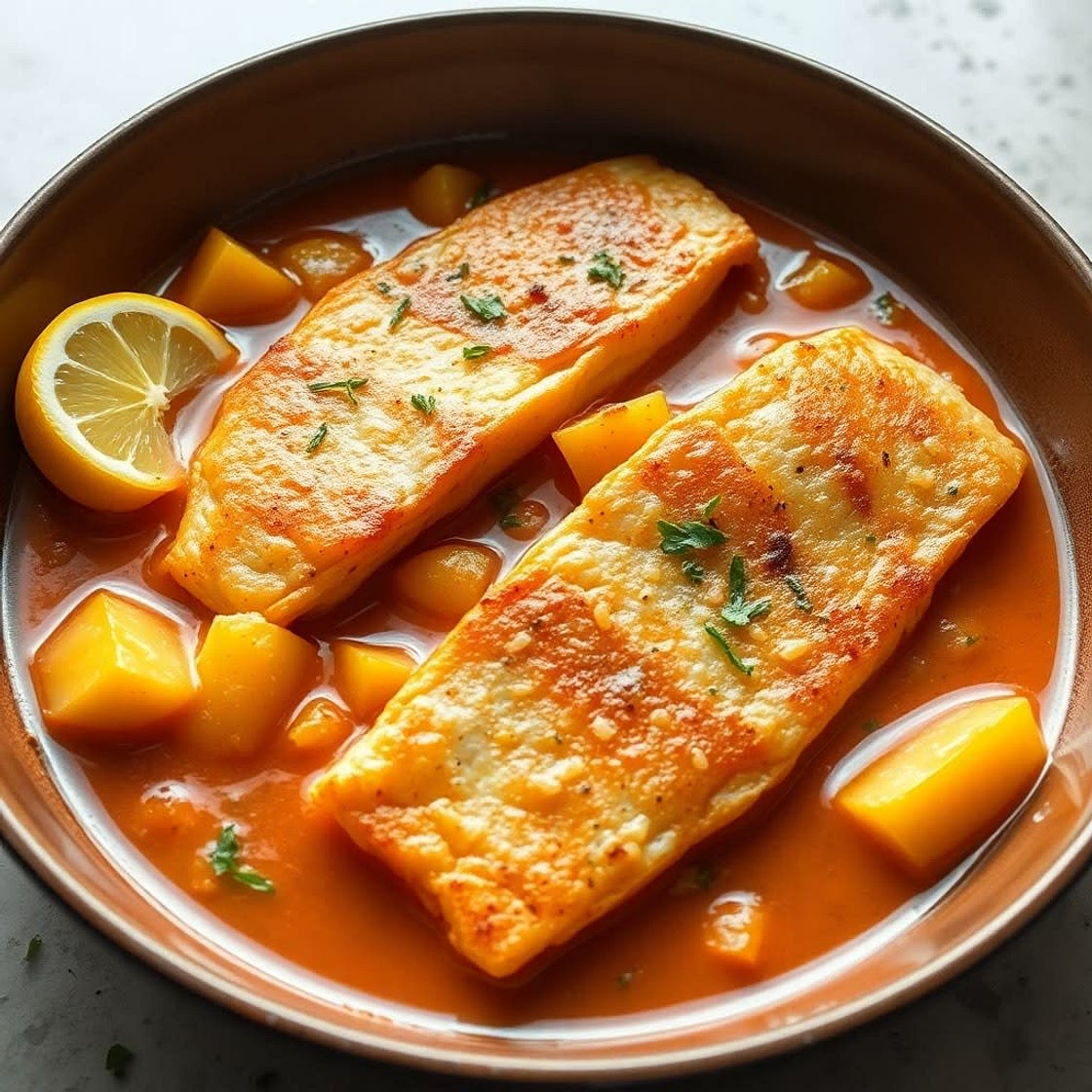 Panga en salsa de pescado con patatas