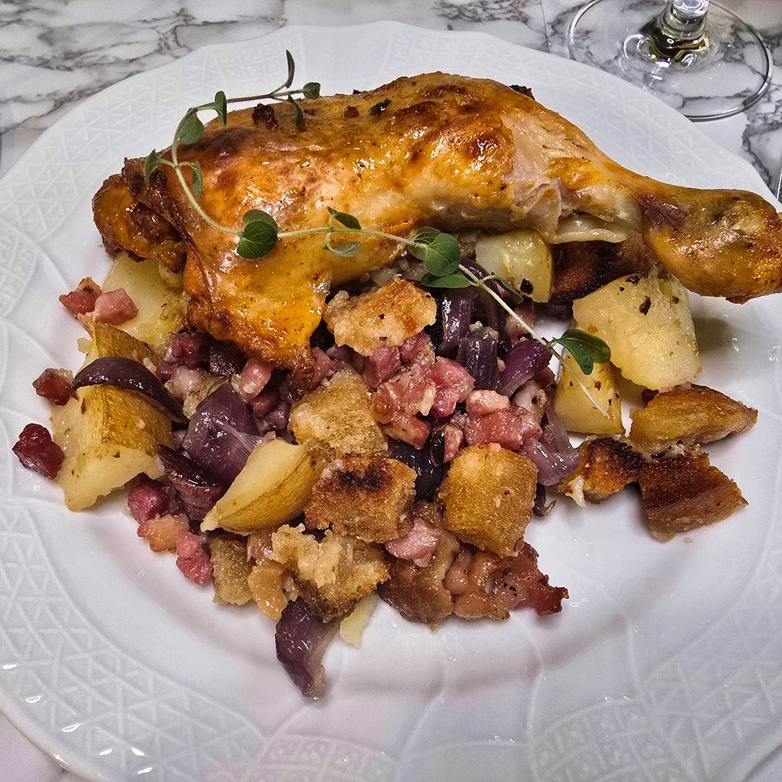 Sheet-Pan Chicken with Croutons and Bacon