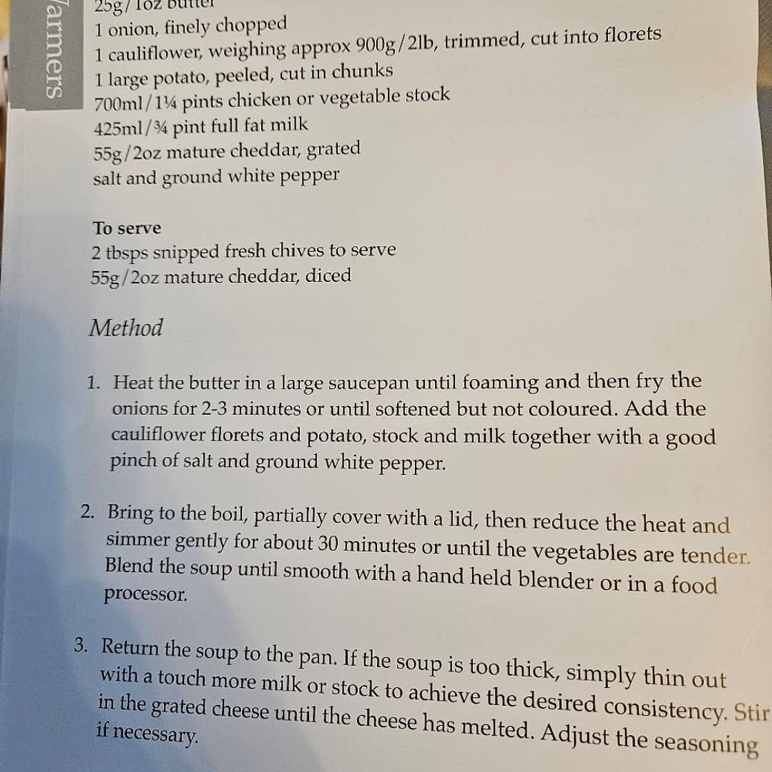 Cauliflower Cheese Soup from soup book