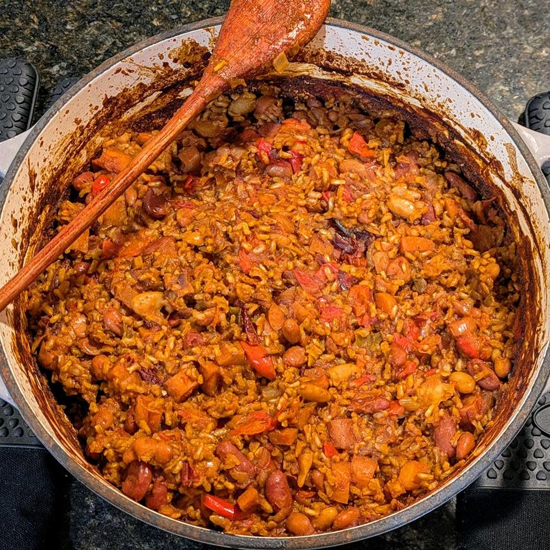 Baked Rice and Beans with Vegetables
