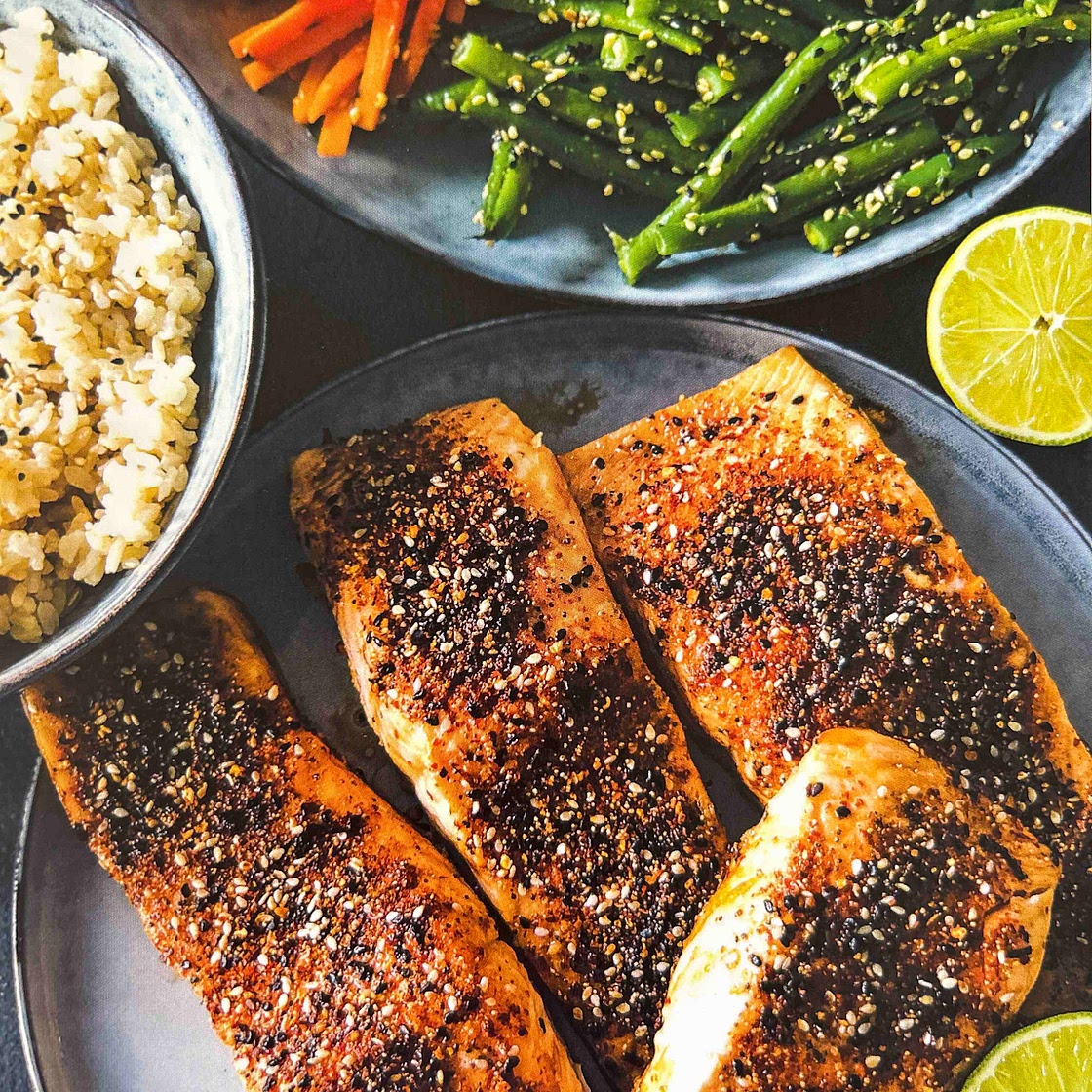 Japanese Salmon with Crunchy veggies and rice 