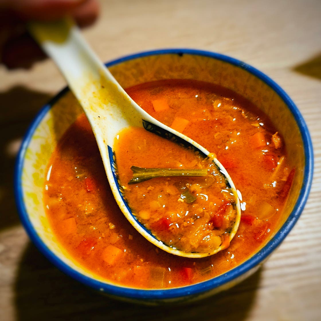 Red split lentil Soup with chorizo