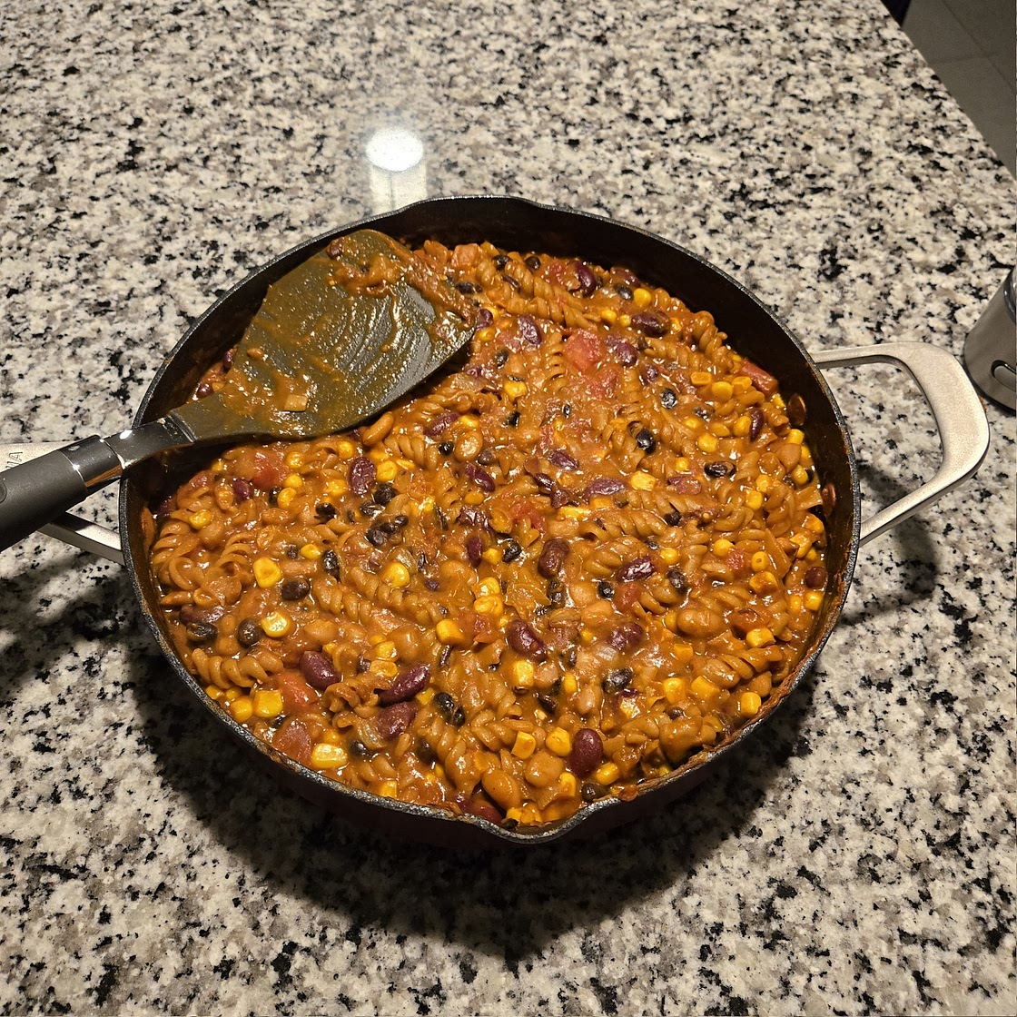 One Pot Cheesy Vegetarian Chili Mac