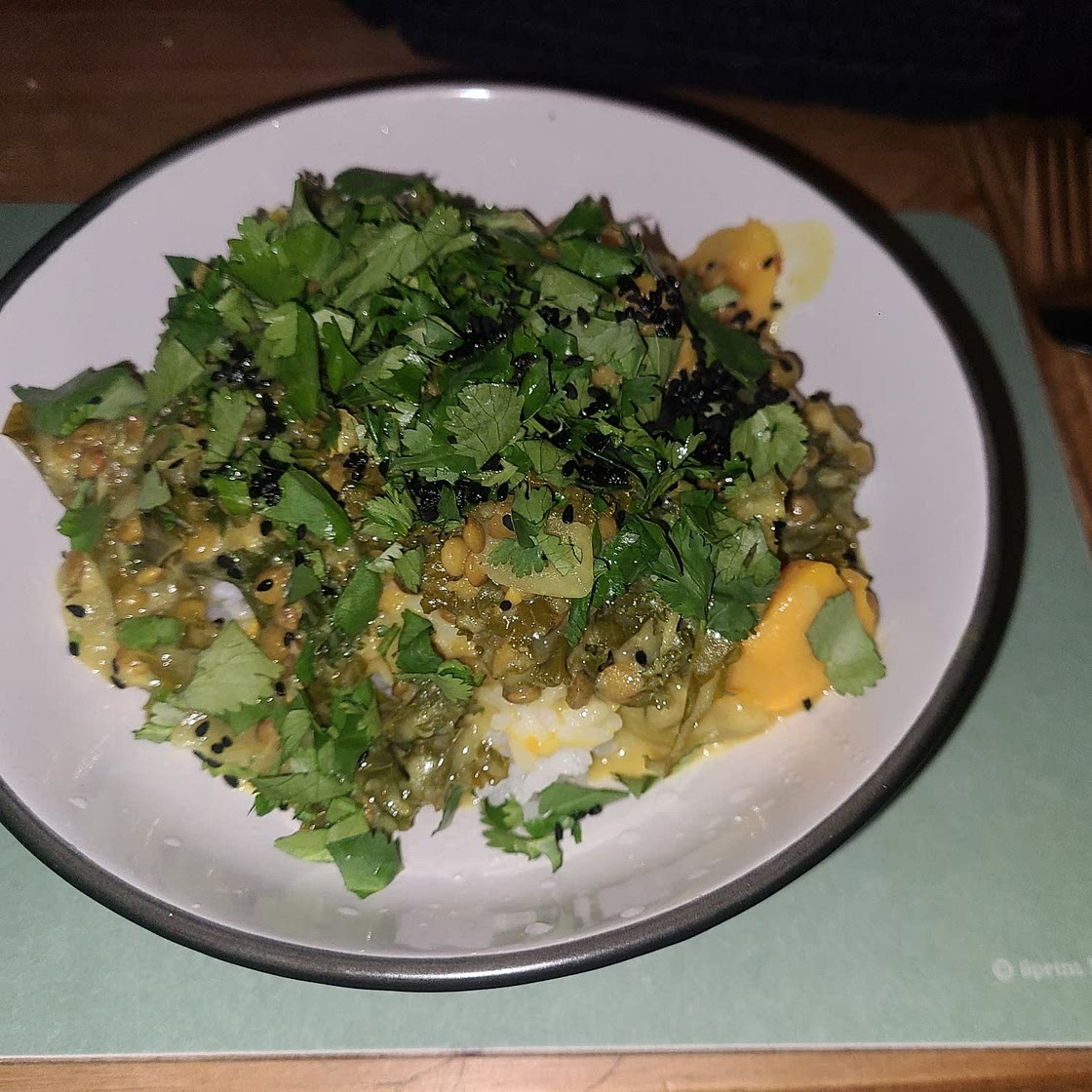 Ginger Sweet Potato and Coconut Milk Stew with Lentils and Kale