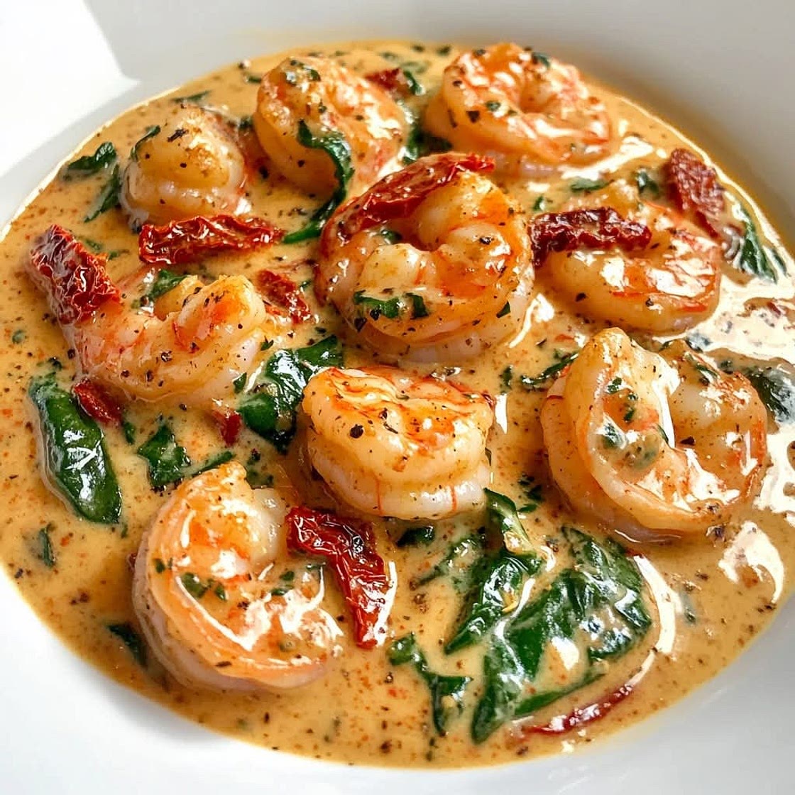 Cremige toskanische Garnelen mit getrockneten Tomaten