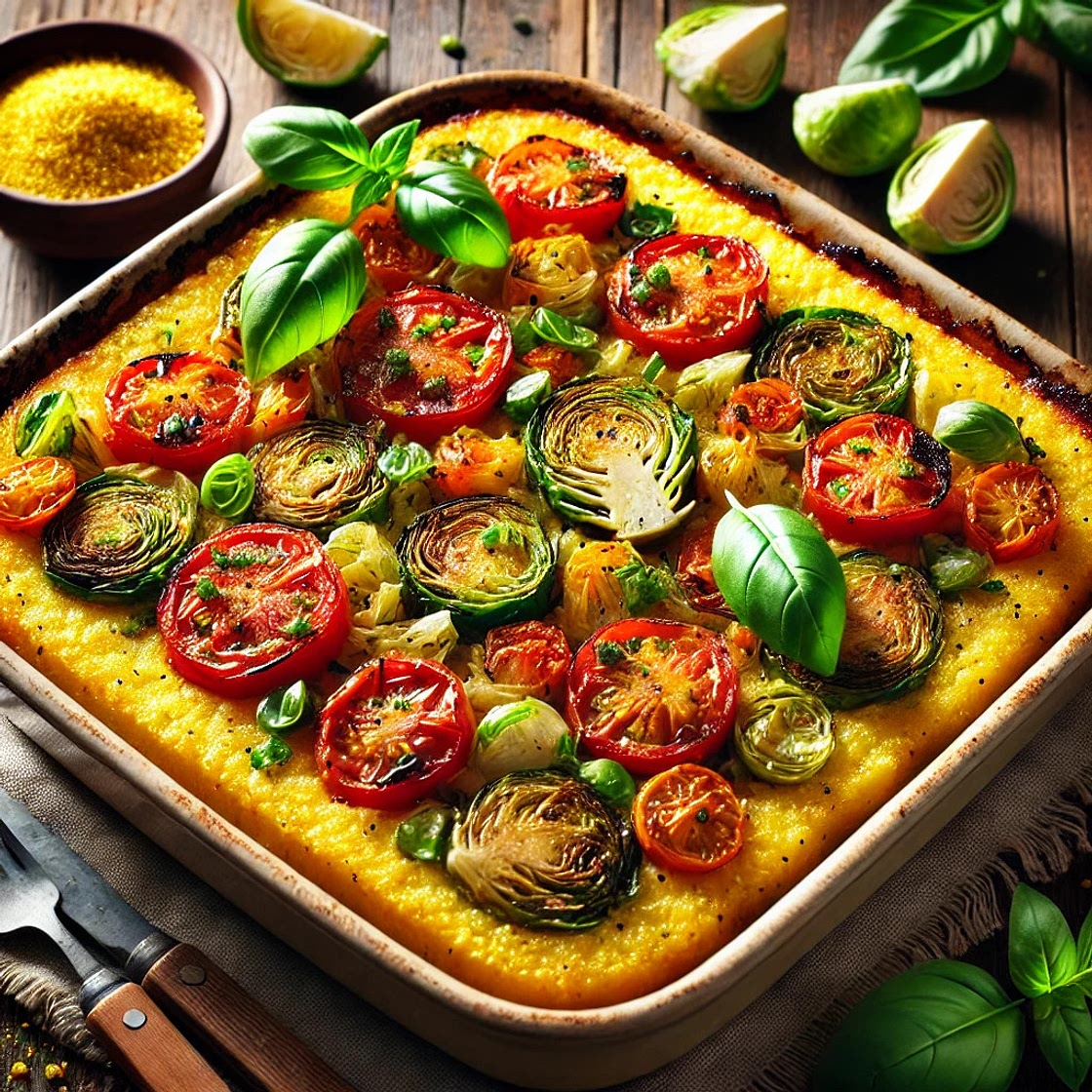 Polenta-Gemüse-Auflauf mit Tomaten und Basilikum