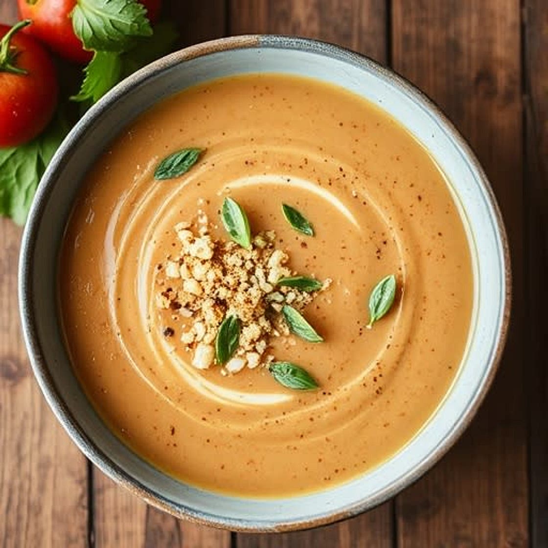 Kohlrabi-Amaranth-Suppe mit Mandel-Crunch