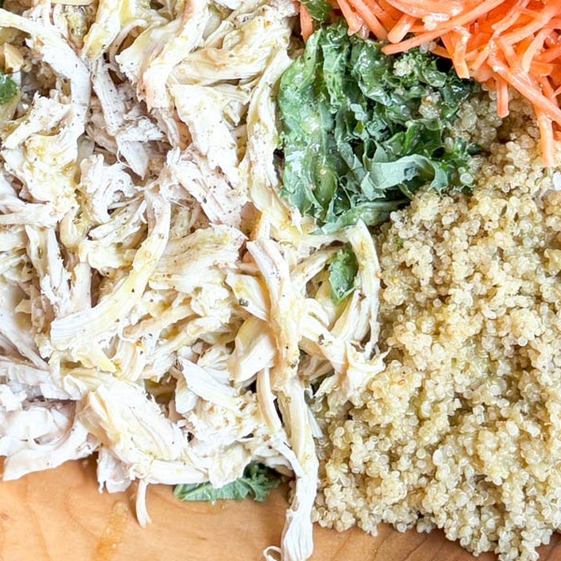 lemon-parm chicken, quinoa, & kale salad
