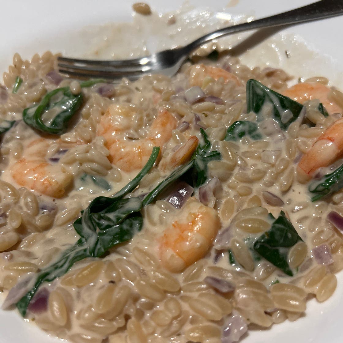 Creamy Lemon Garlic Orzo with Prawns